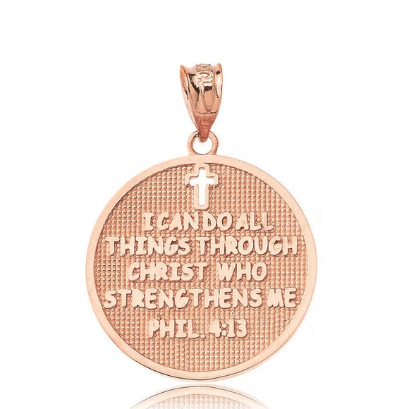 14k Solid Gold Philippians 4:13 I Can Do All Things Through Christ Necklace